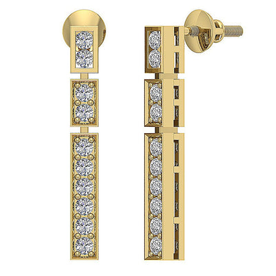 SI1/I1 G 0.55 Ct Designer Chandelier Earring Genuine Diamond 18k/14k Yellow Gold Prong Channel Set