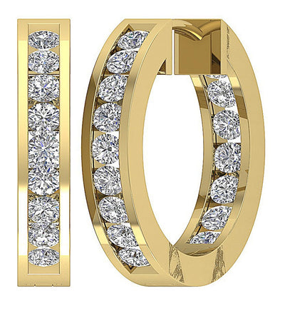 Round Diamond Inside Outside Hoop Anniversary Earrings I1 G 3.00 Ct 18k/14k White Gold Prong Set