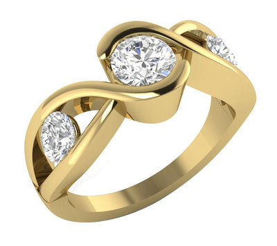 Bezel Set Three Stone Engagement Ring Natural Diamond I1 G 1.80 Ct 14k White Yellow Rose Gold