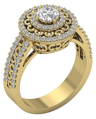14k Rose Gold Double Halo Vintage Wedding Ring Genuine Diamond SI1 G 1.30 Ct Prong Set