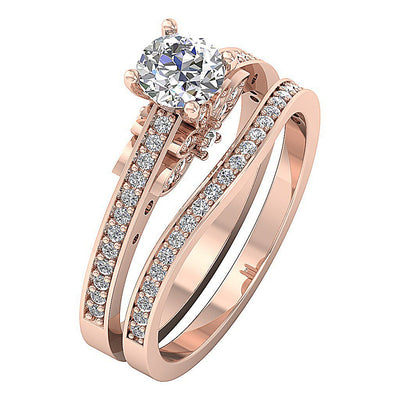 Couples Wedding Ring Sets Round Cut Diamond I1 G 1.10 Ct Prong Set 14k Gold