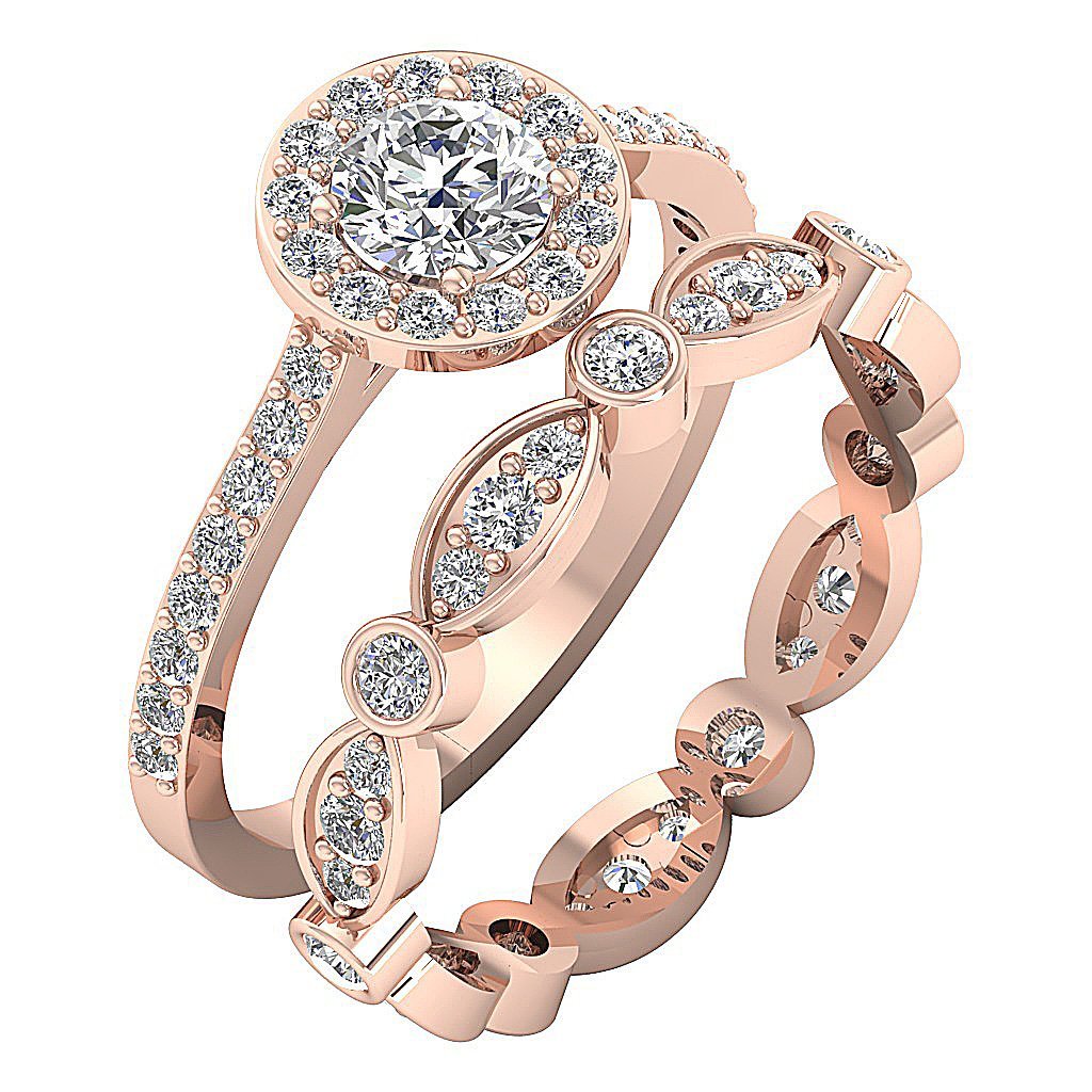 SI1 G 2.45 Ct Designer Halo Bridal Ring Set Natural Diamond Prong & Bezel Set