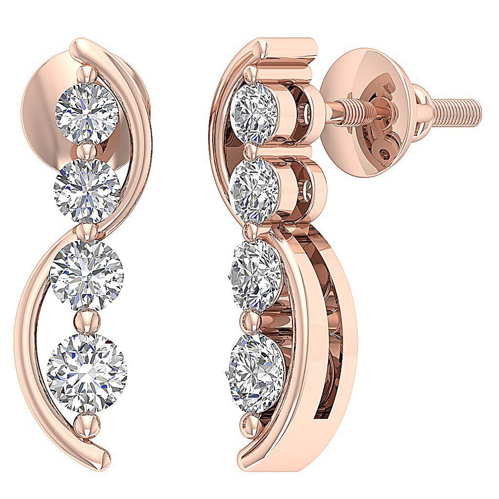 Prong Set Fashion Engagement Earrings Natural Diamond VVS1/VS1/SI1/I1 G 0.35 Ct 18k/14k White Yellow Rose Gold