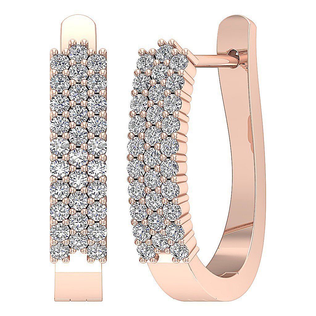 Round Diamond Medium Hoop Anniversary Earrings SI1/I1 G 0.60 Ct 18k/14k White Gold Prong Set