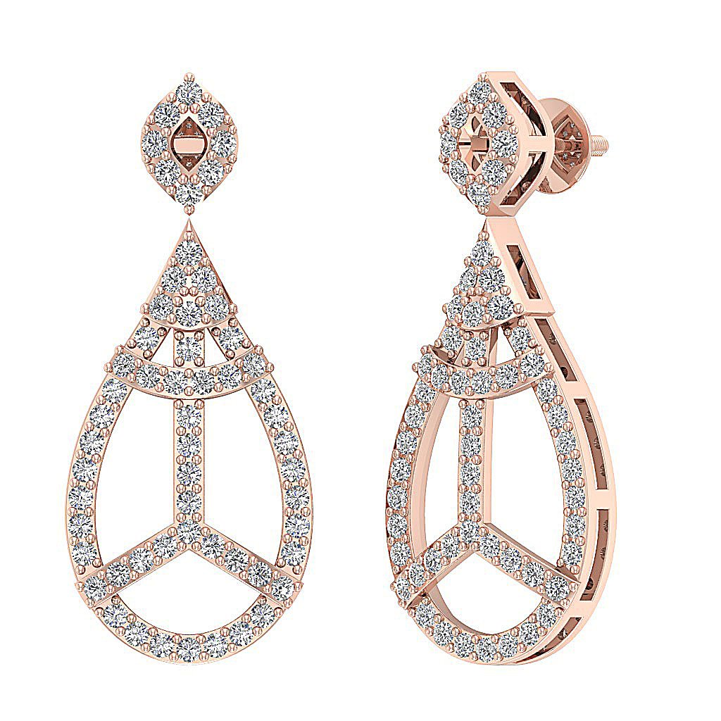 18k/14k Rose Gold Dangle Engagement Earrings Natural Diamond VVS1/VS1/SI1/I1 G 1.10 Ct Prong Set