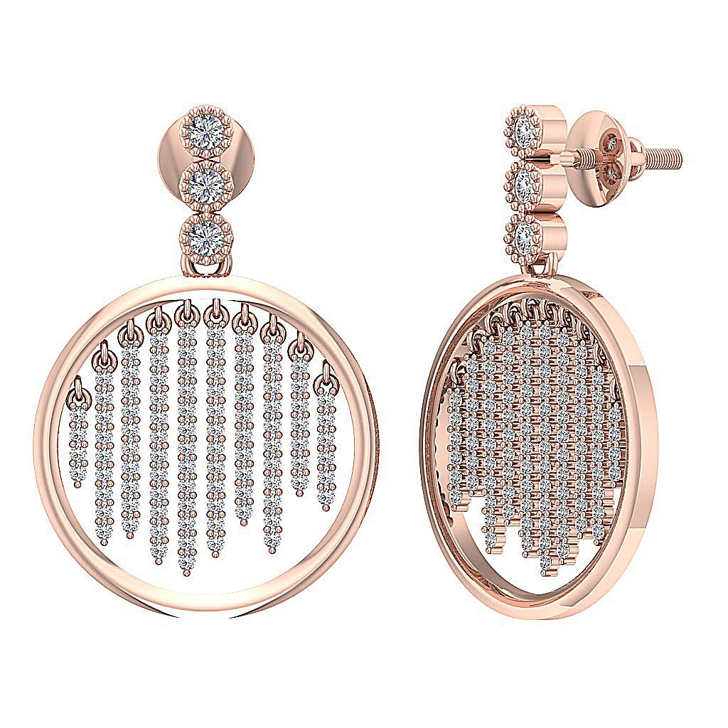 Natural Diamond Chandelier Engagement Earrings SI1/I1 G 1.00 Ct 18k/14k White Gold Prong Bezel Set