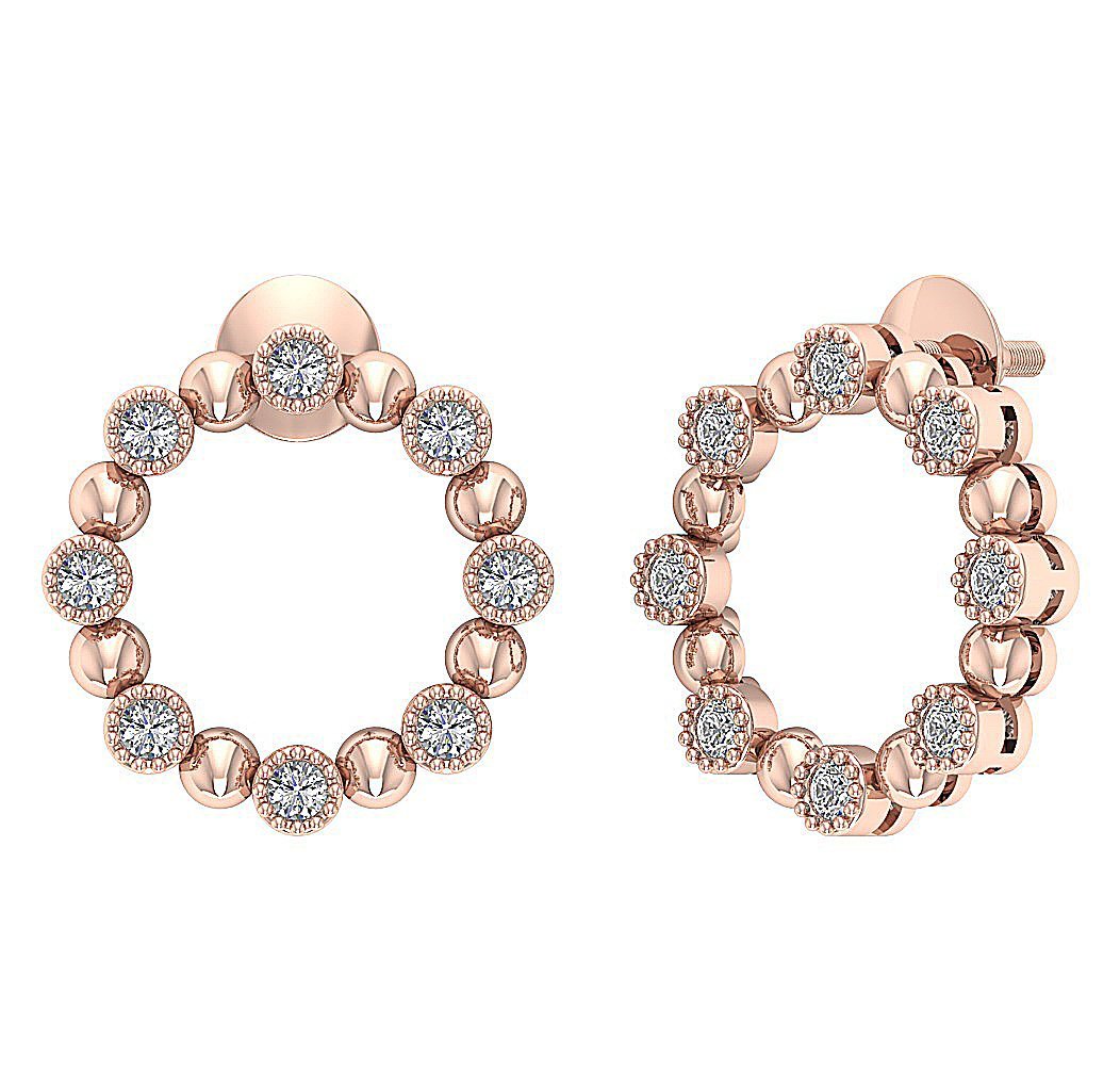 SI1/I1 G 0.50 Ct Fashion Milgrain Engagement Earrings Natural Diamond 18k/14k Yellow Gold Bezel Set