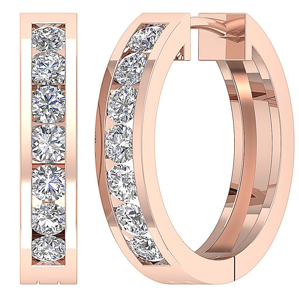 14k Rose Gold Natural Diamond Earring Channel Set