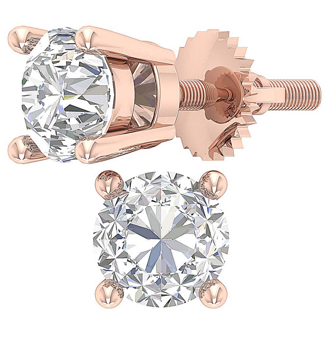 Natural Round Diamond Solitaire Studs Earrings I1 G 2.10 Ct 14k Solid Gold Prong Set