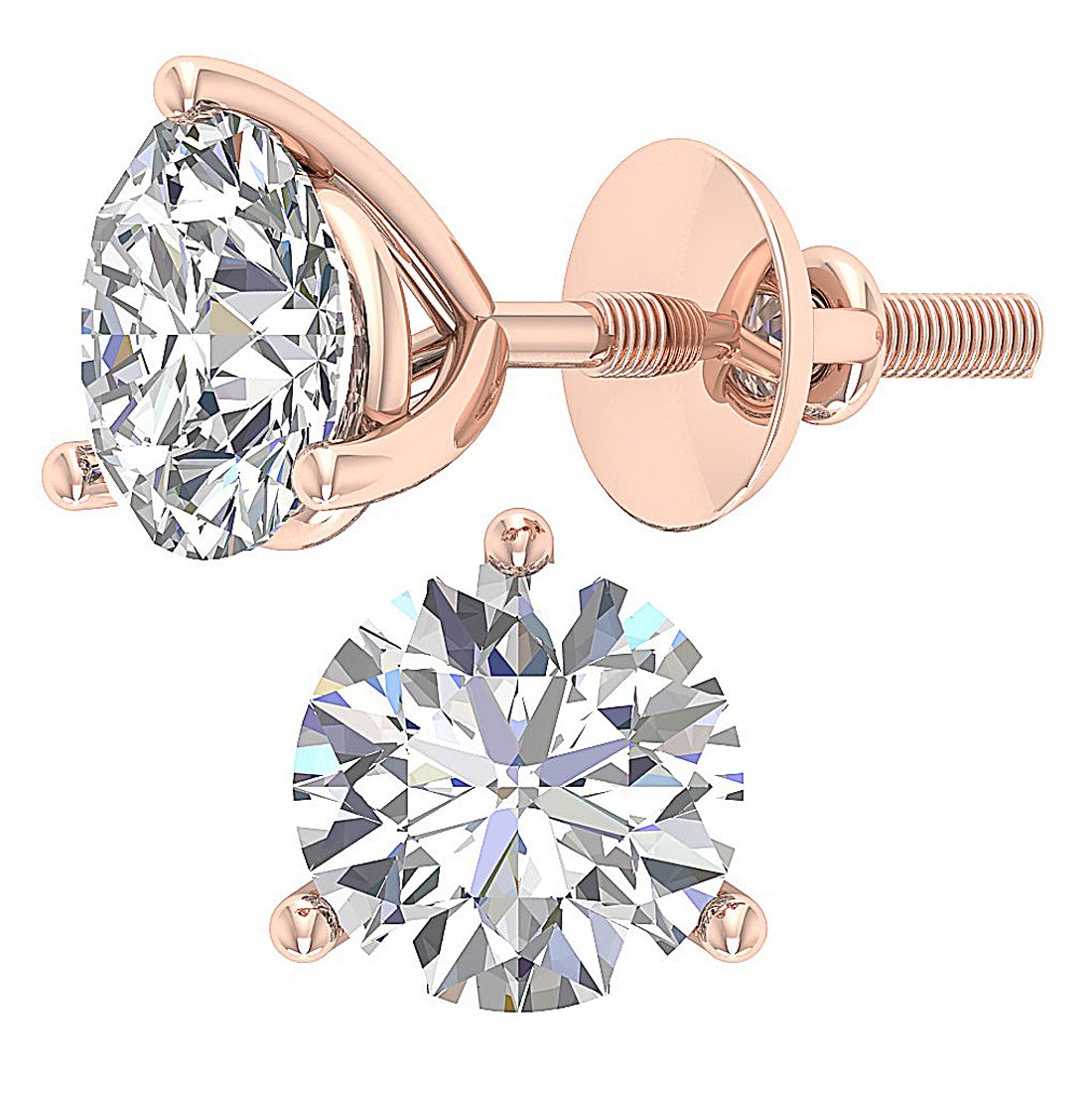 Martini 3 Prong Set Solitaire Stud Earring 14k Gold I1 G 2.50 Ct Round Cut Diamond