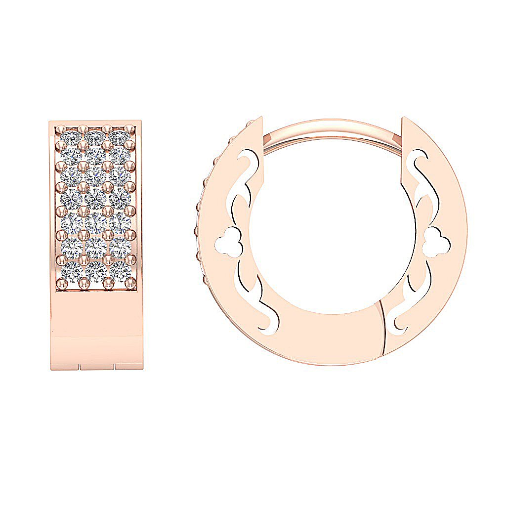 14k Rose Gold Round Cut Diamond Small Hoops Earring Pave Set