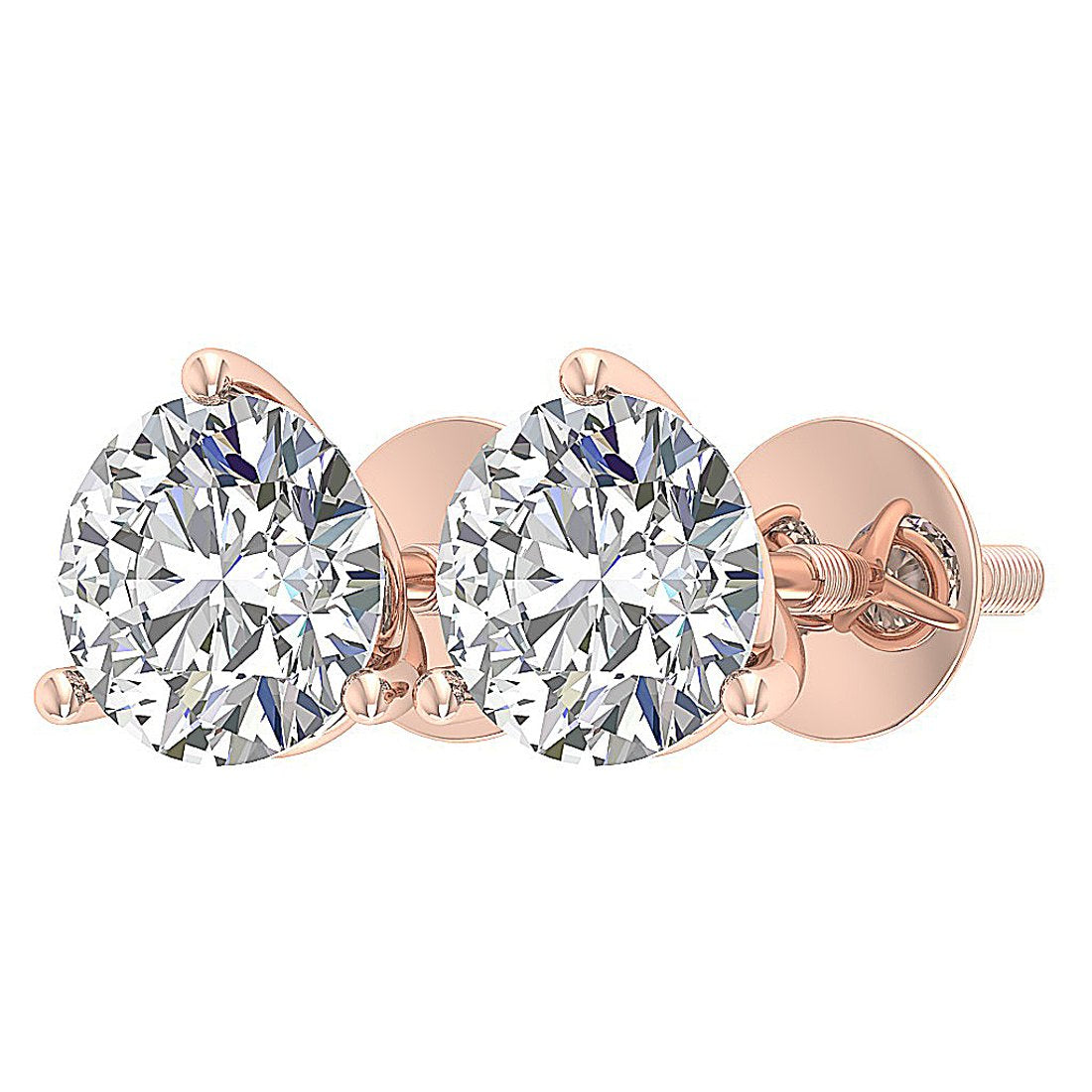 Martini 3 Prong Set Solitaire Stud Earring 14k Gold I1 G 2.50 Ct Round Cut Diamond