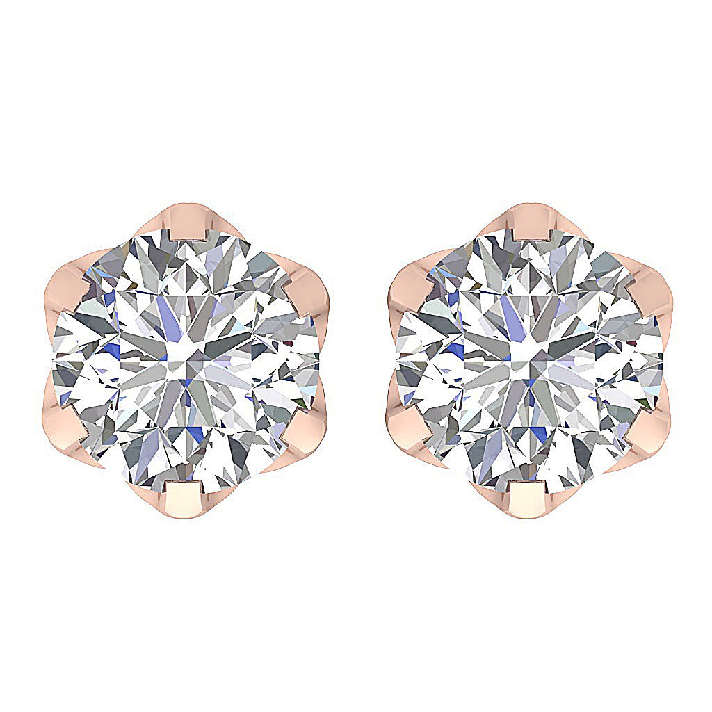 Natural Diamond Solitaire Studs Anniversary Earrings 6 Prong Set 14k Solid Gold
