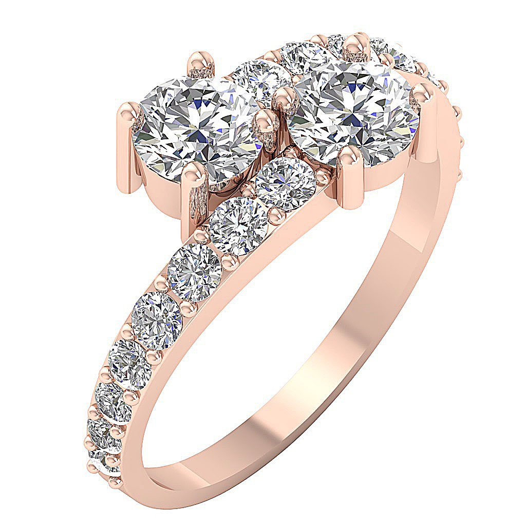 Forever Us Two Stone Wedding Ring Genuine Diamond SI1 G 1.85 Ct Prong Set 14k Solid Gold