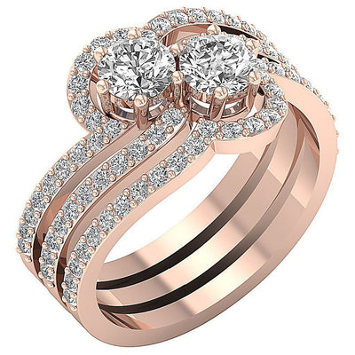 Genuine Diamond Forever Us Two Stone Designer Wedding Ring SI1 G 2.00 Ct Prong Set