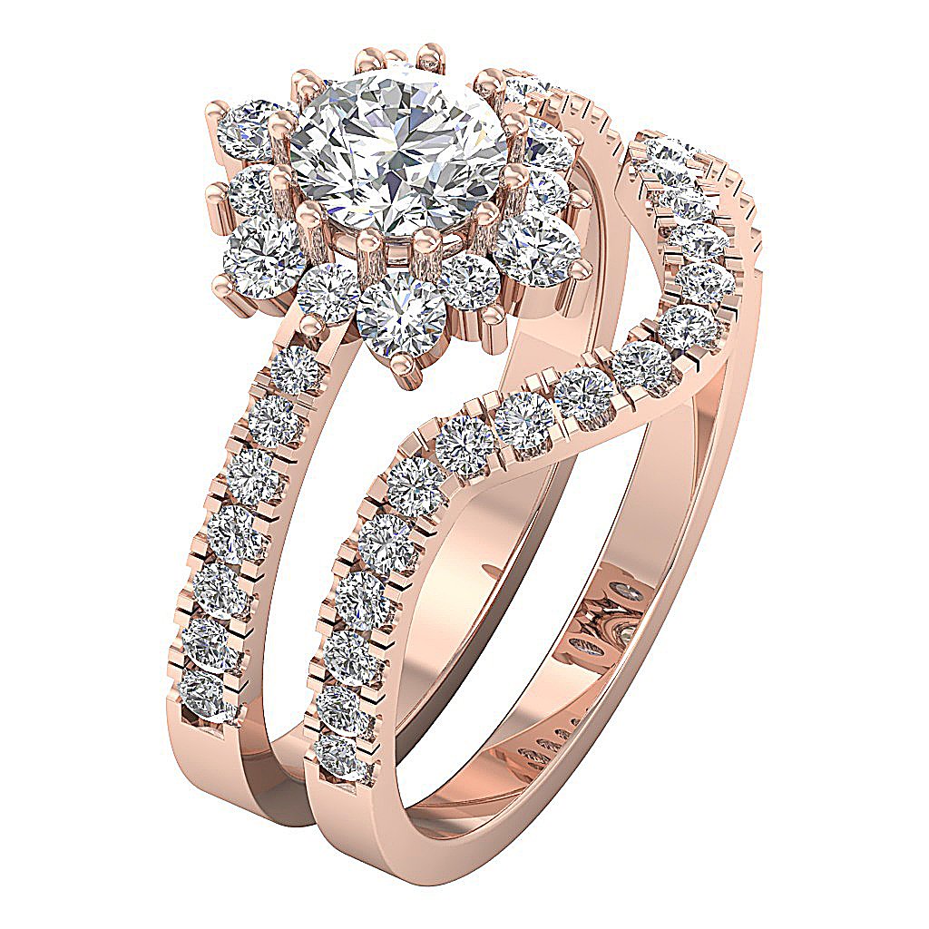 White Gold Diamond Wedding Ring Sets Round Cut I1 G 2.00 Ct Prong Set