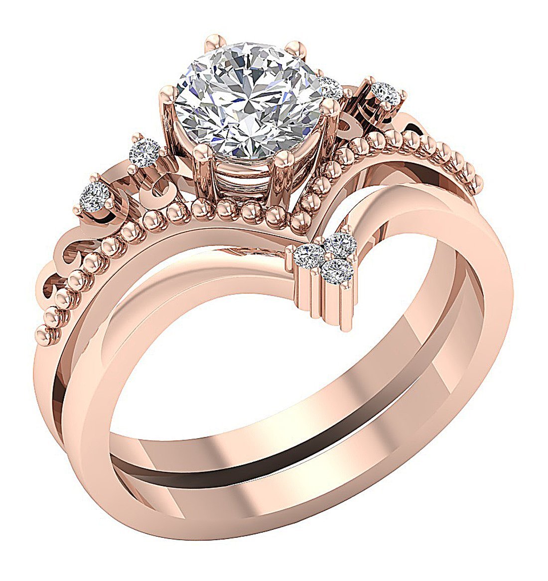 Matching Rings That Fit Together Natural Round Diamond I1 G 1.15 Carat 14k White Gold