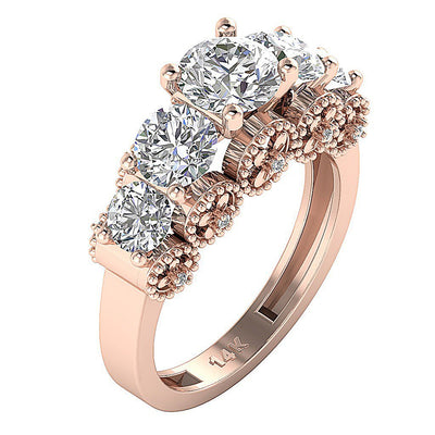 Prong Set Designer Five Stone Anniversary Ring 14k Rose Gold Round Diamond I1 G 3.15 Ct