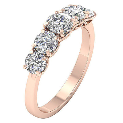 14k White Gold Designer Five Stone Anniversary Ring SI1 G 1.85 Ct Round Diamond Prong Set