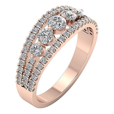 Designer Five Stone Wedding Ring Split Shank 14k Solid Gold Genuine Diamond I1 G 1.35 Ct Prong Set