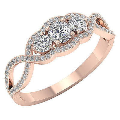 Designer Three Stone Wedding Ring Natural Round Diamond I1 G 0.90 Ct Prong Set Width 7.00MM