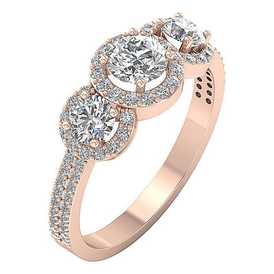 Designer Three Stone Wedding Ring Natural Round Diamond I1 G 1.60 Carat Prong Set Width 8.20MM