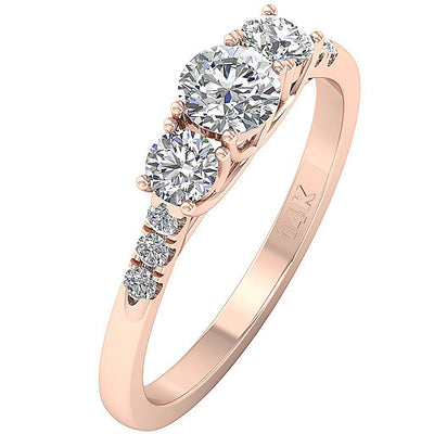 Designer Three Stone Wedding Ring I1 G 1.00 Ct Natural Round Diamond Prong Set 14k Rose Gold 5.50MM