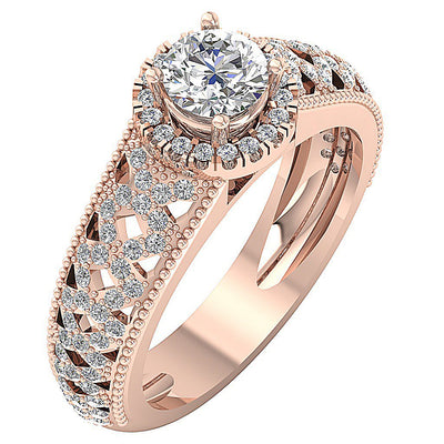 14k Rose Gold Milgrain Halo Solitaire Wedding Ring Genuine Diamond I1 G 1.60 Ct Prong Set