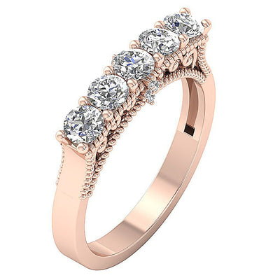 Designer Five Stone Wedding Ring Genuine Diamond I1 G 1.00 Ct 14k Rose Gold Prong Set