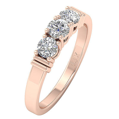 4.45 MM Three Stone Wedding Ring Genuine Diamond I1 G 0.75 Ct Prong Set 14k Solid Gold