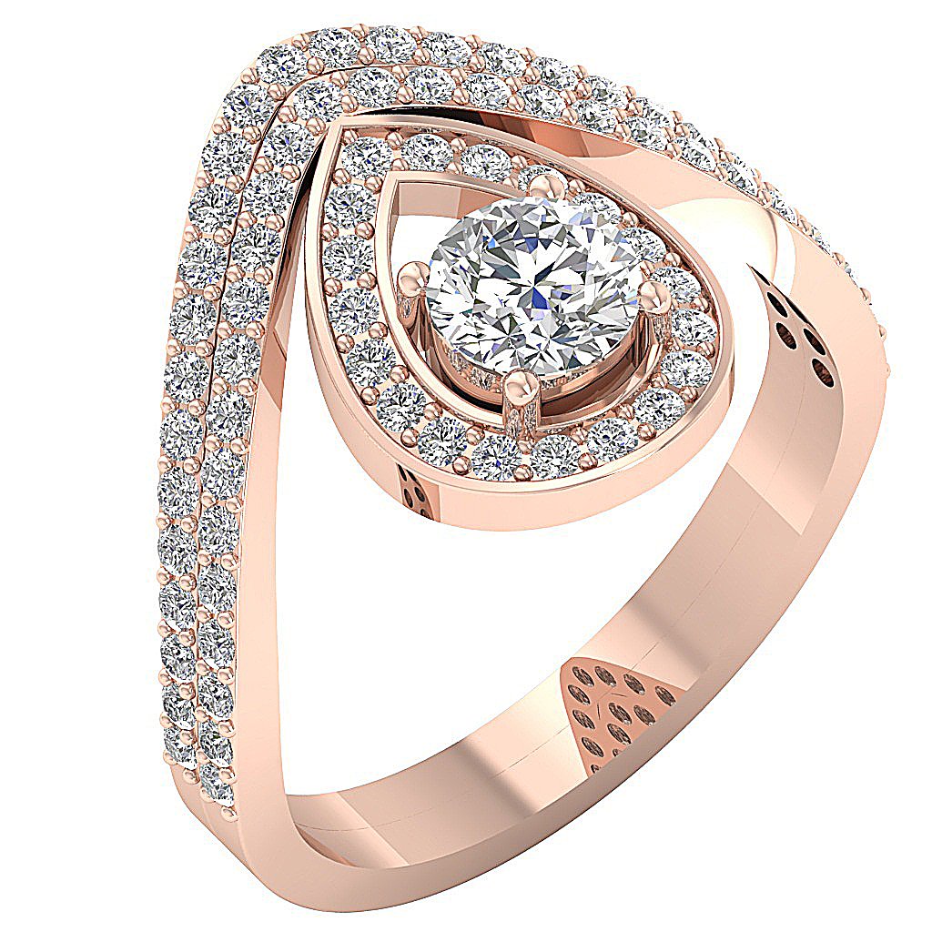 Drop Solitaire Wedding Set I1 G 1.40 Carat Round Cut Diamond 14K Rose Gold