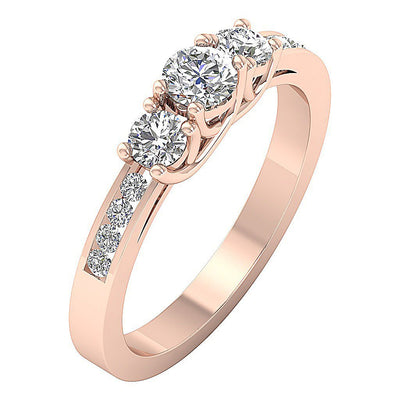 Designer Three Stone Wedding Ring Round Diamond I1 G 1.00Ct Prong Channel Set 14k Rose Gold 4.45MM