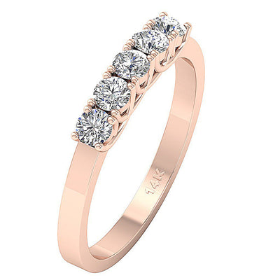 14k Yellow Gold Designer Five Stone Engagement Ring SI1 G 0.75 Ct Natural Diamond Prong Set
