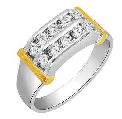 14k Two Tone Gold SI1/I1 G 0.80Ct Mens Wedding Ring Round Diamond Channel Set Width 8.00MM