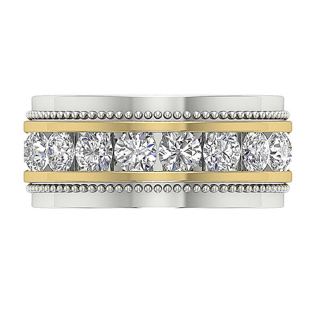 Mens Anniversary Ring SI1/I1 G 2.00Ct Round Diamond 14k Solid Gold Channel Set Width 10.00MM