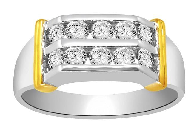 14k Two Tone Gold SI1/I1 G 0.80Ct Mens Wedding Ring Round Diamond Channel Set Width 8.00MM