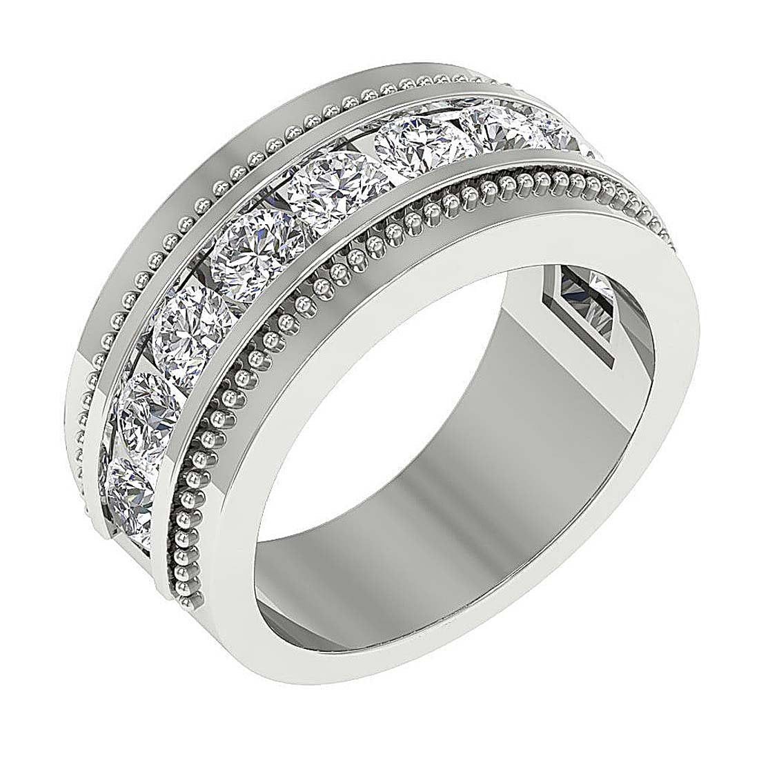 Mens Anniversary Ring SI1/I1 G 2.00Ct Round Diamond 14k Solid Gold Channel Set Width 10.00MM