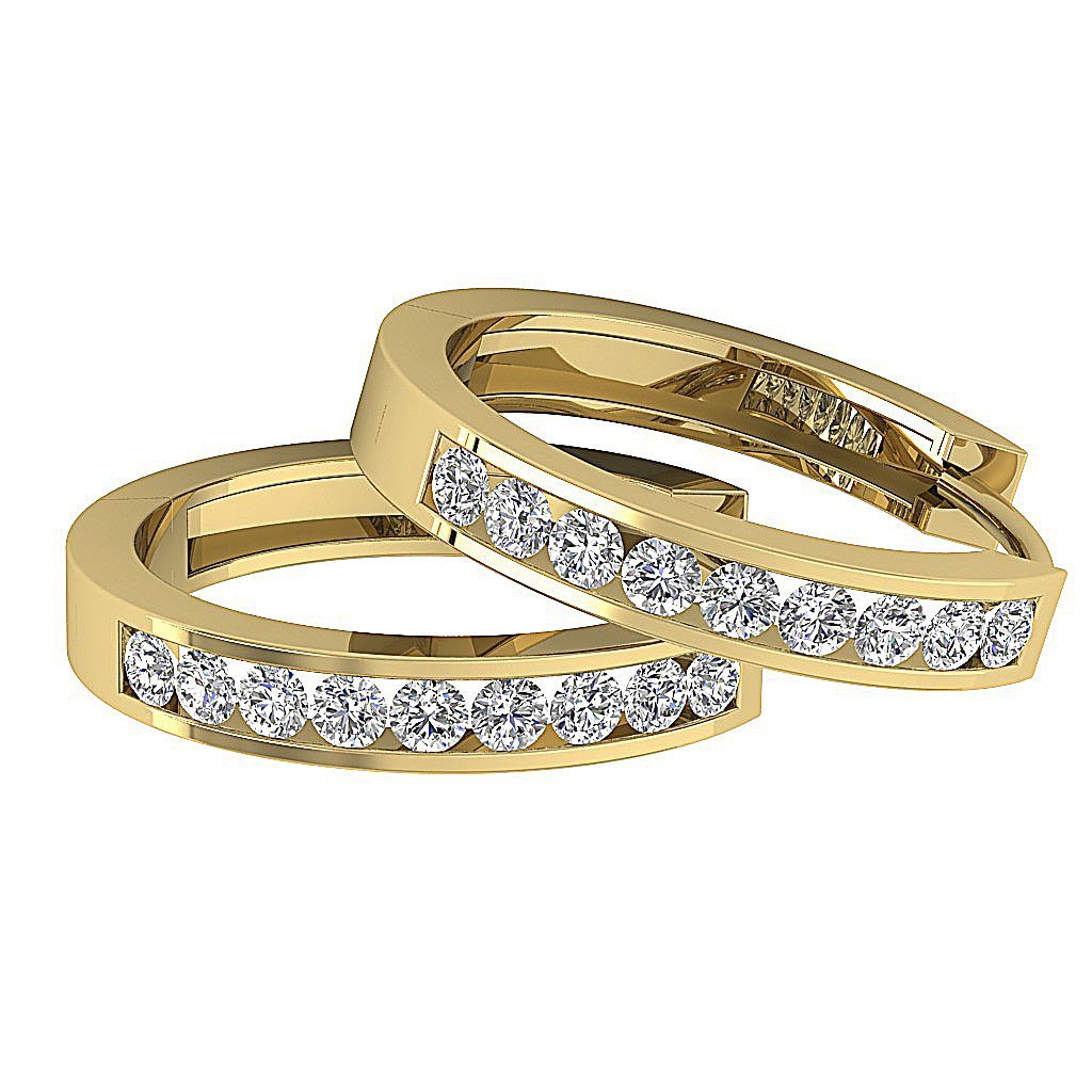 14k Yellow Gold Round Cut Diamond Channel Set Hoops Earring