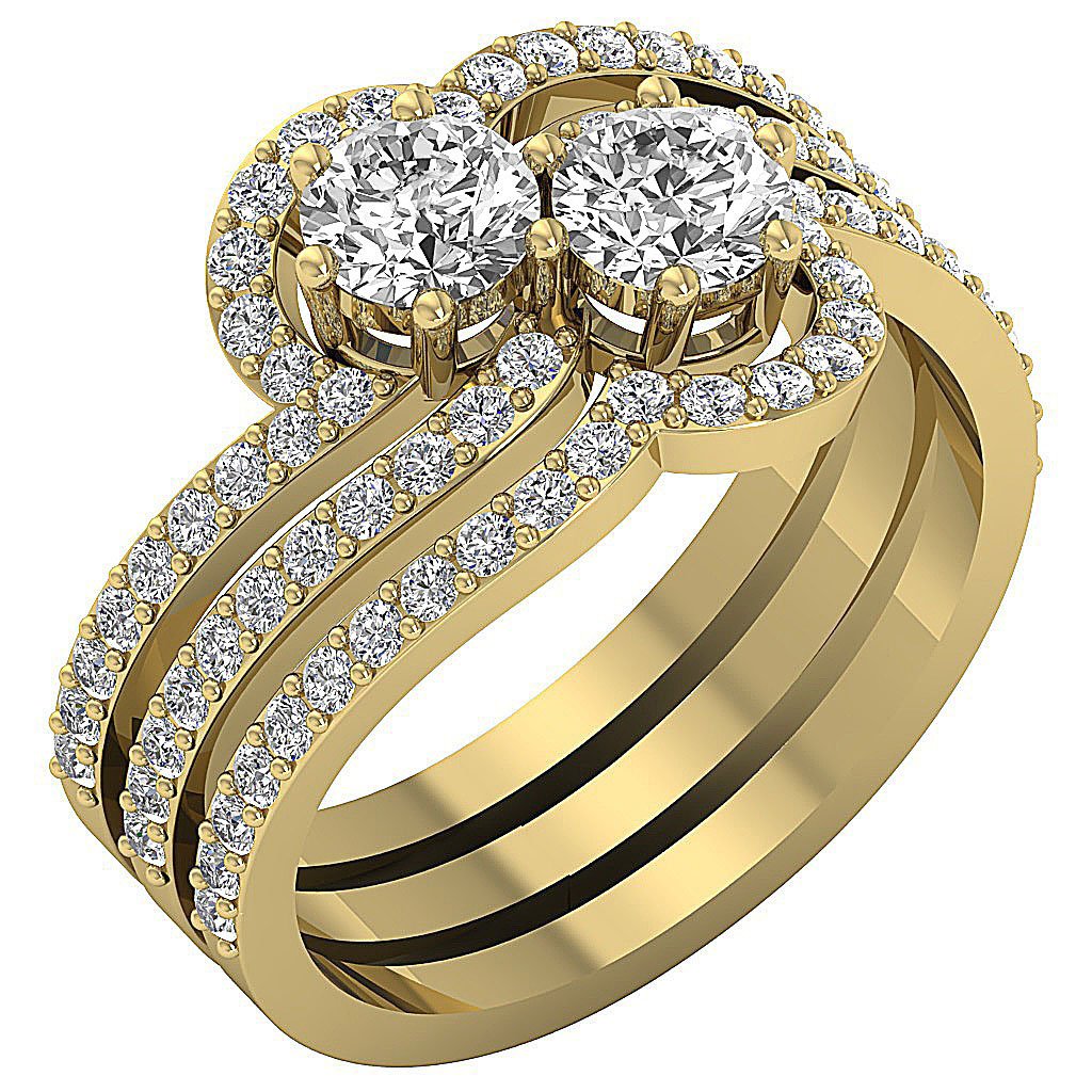 Genuine Diamond Forever Us Two Stone Designer Wedding Ring SI1 G 2.00 Ct Prong Set