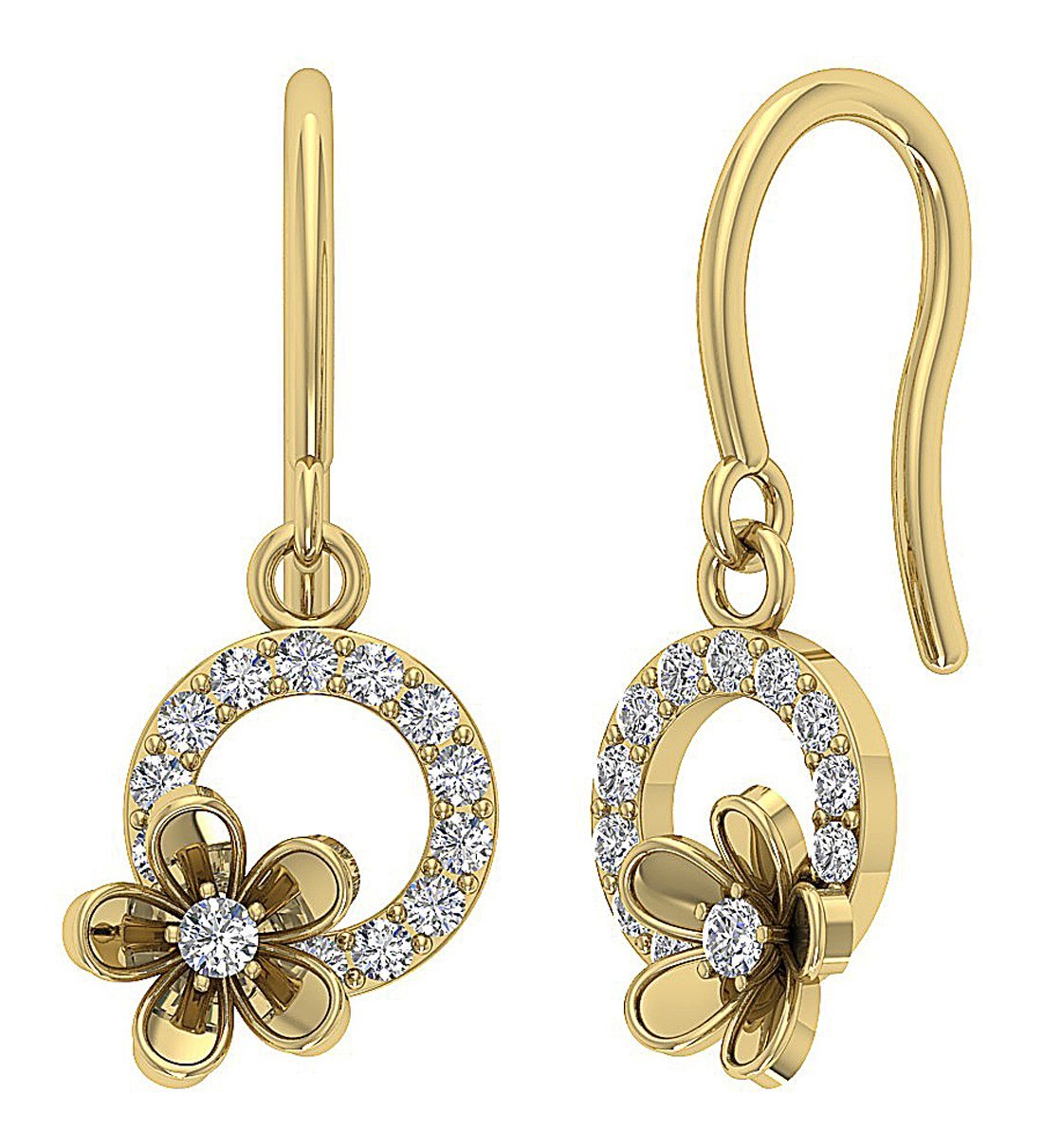 Round Diamond Dangle Anniversary Earrings SI1/I1 G 0.40 Ct 18k/14k White Gold Prong Set