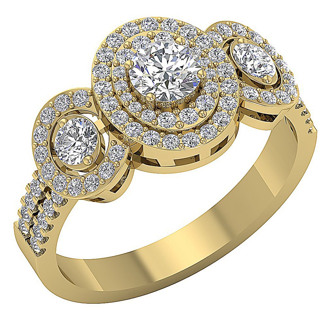 Solitaire Double Halo Engagement Ring Natural Diamond SI1 G 1.40 Ct 14k Solid Gold Prong Set