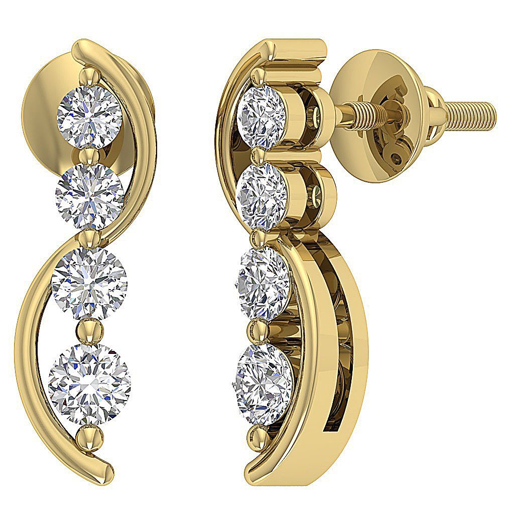 Prong Set Fashion Engagement Earrings Natural Diamond VVS1/VS1/SI1/I1 G 0.35 Ct 18k/14k White Yellow Rose Gold