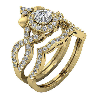 Womens Wedding Rings Sets SI1 G 1.50 Ct Natural Diamond 14K Yellow Gold