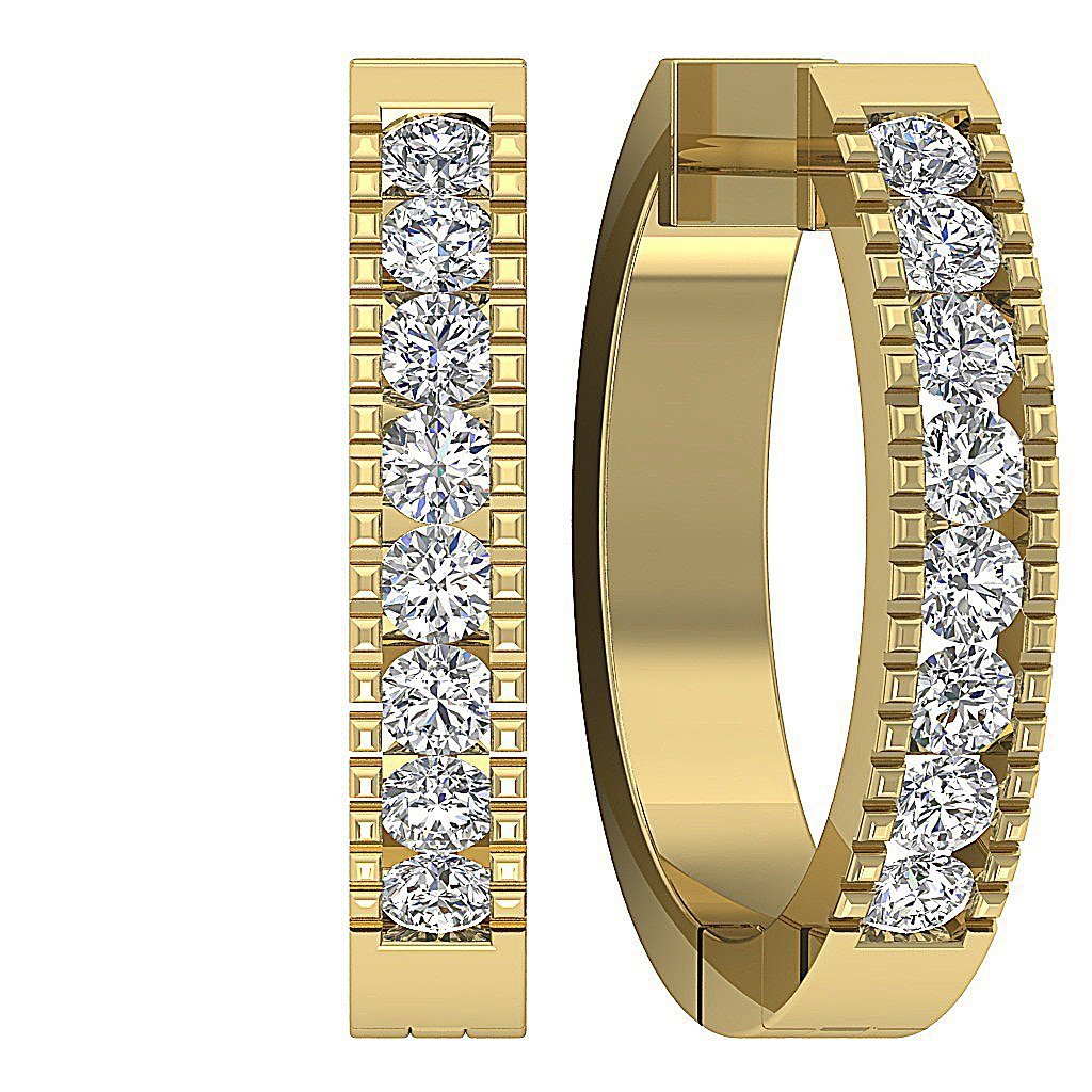 14k Yellow Gold Designer Medium Hoops Earring