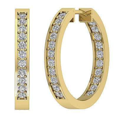 Channel Set Inside Outside Hoop Engagement Earrings Natural Diamond SI1/I1 G 0.90 Ct 18k/14k White Yellow Rose Gold