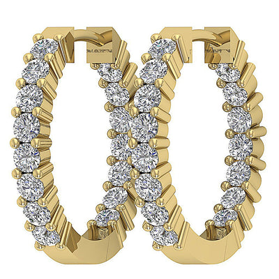 Genuine Diamond Inside Outside Hoop Wedding Earrings VVS1/VS1/SI1/I1 0.75 Ct 18k/14k White Gold Prong Set