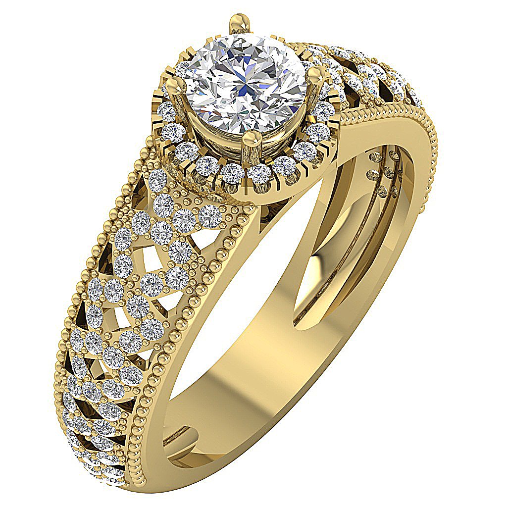 14k Rose Gold Milgrain Halo Solitaire Wedding Ring Genuine Diamond I1 G 1.60 Ct Prong Set