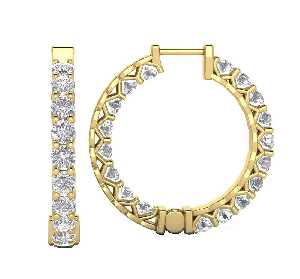 VVS1/VS1/SI1/I1 G 1.50 Ct Inside Outside Hoop Engagement Earrings 18k/14k Yellow Gold Natural Diamond Prong Set