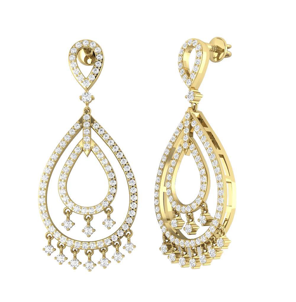 SI1/I1 G 1.75 Ct Chandelier Wedding Earrings Genuine Diamond 18k/14k Yellow Gold Prong Set