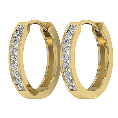 14k Yellow Gold Round Diamond Designer Small Hoops Earring
